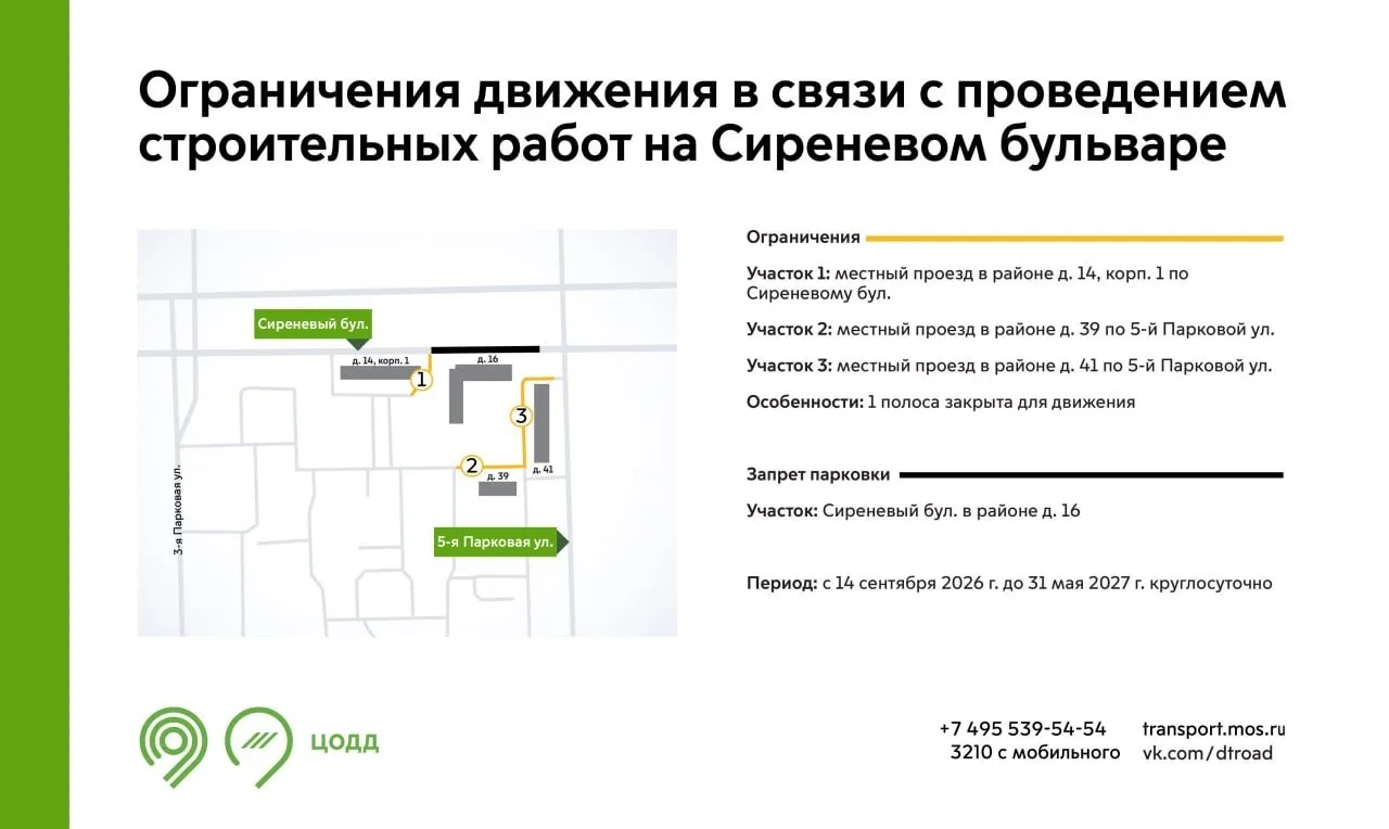 С 14 сентября до 31 мая из-за строительных работ закрыта полоса на местных проездах у д...
