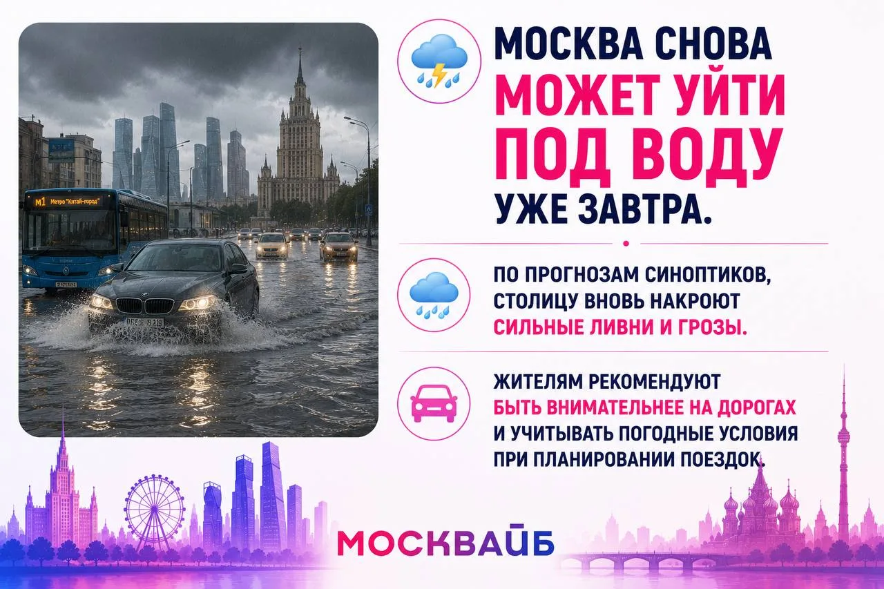 🌧️ Москва снова может уйти под воду уже завтра.

💬Завтра москвичей ждёт второй сезон водной саги

