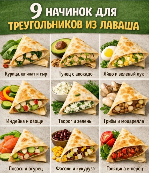 9 вариантов начинок для треугольников из лаваша