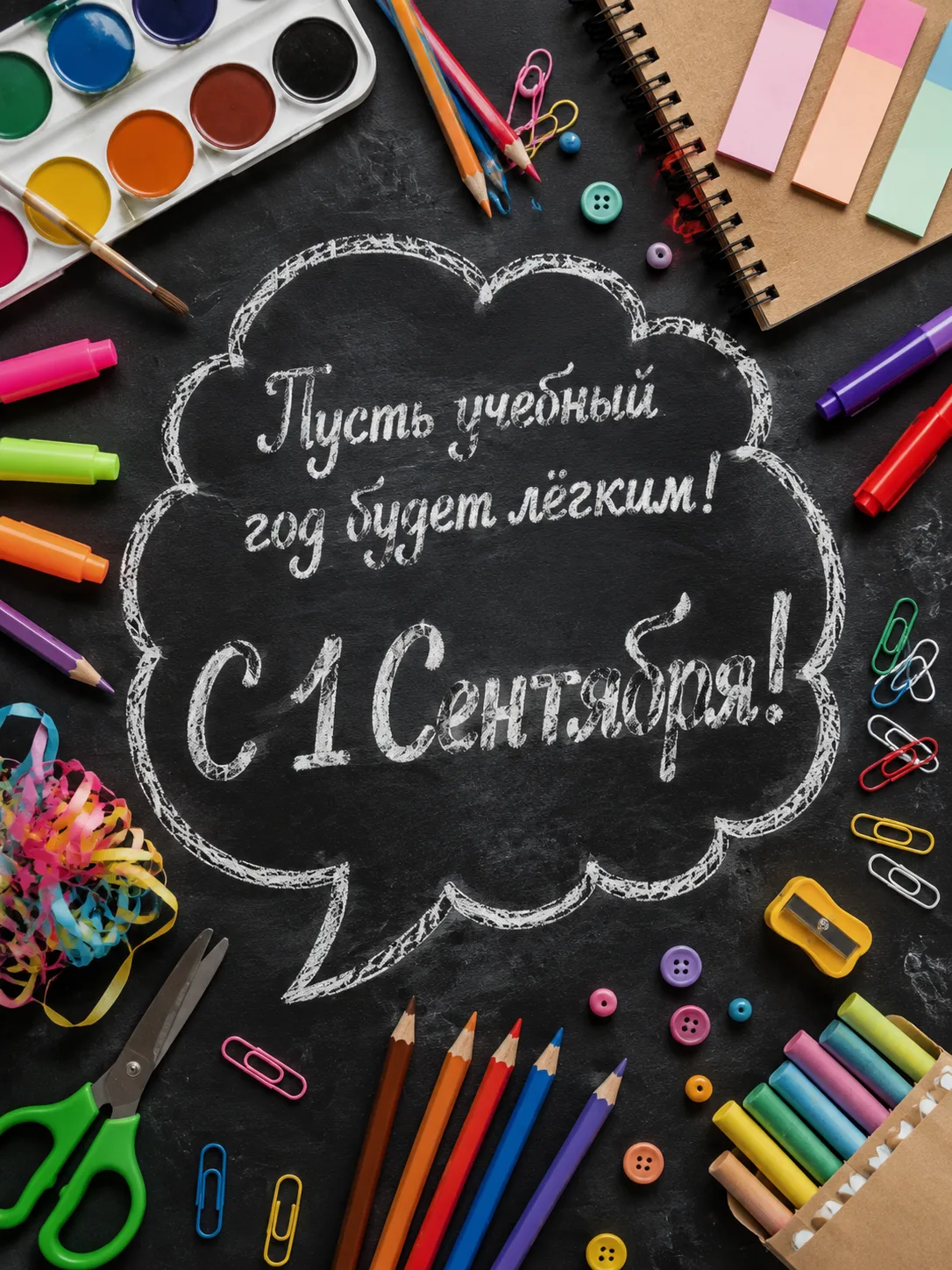 Праздничная открытка на грифельной доске с текстурой мела и типографикой