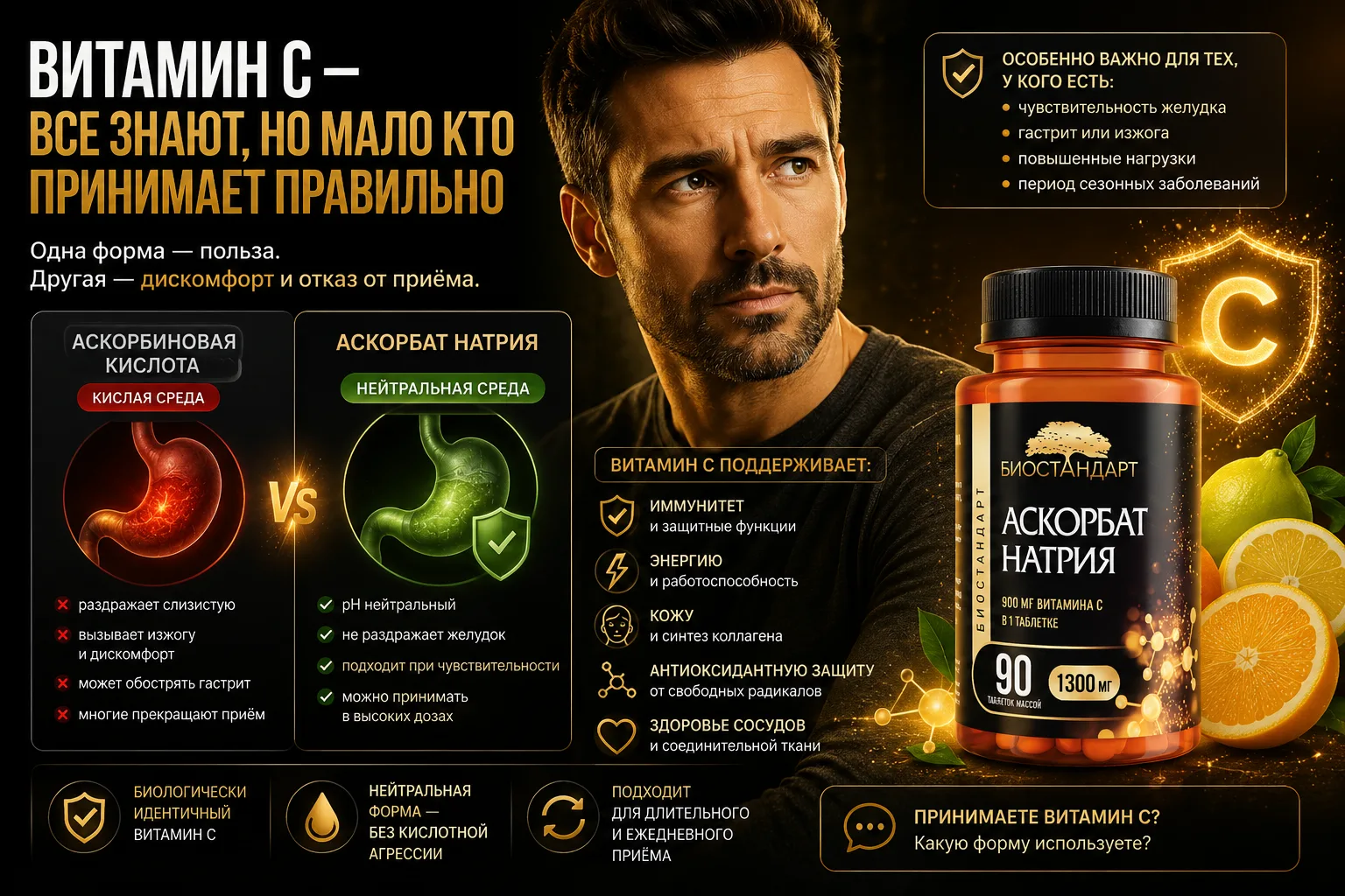 Витамин С — все знают, но мало кто принимает правильно

Витамин С — наверное, самая известная добавк
