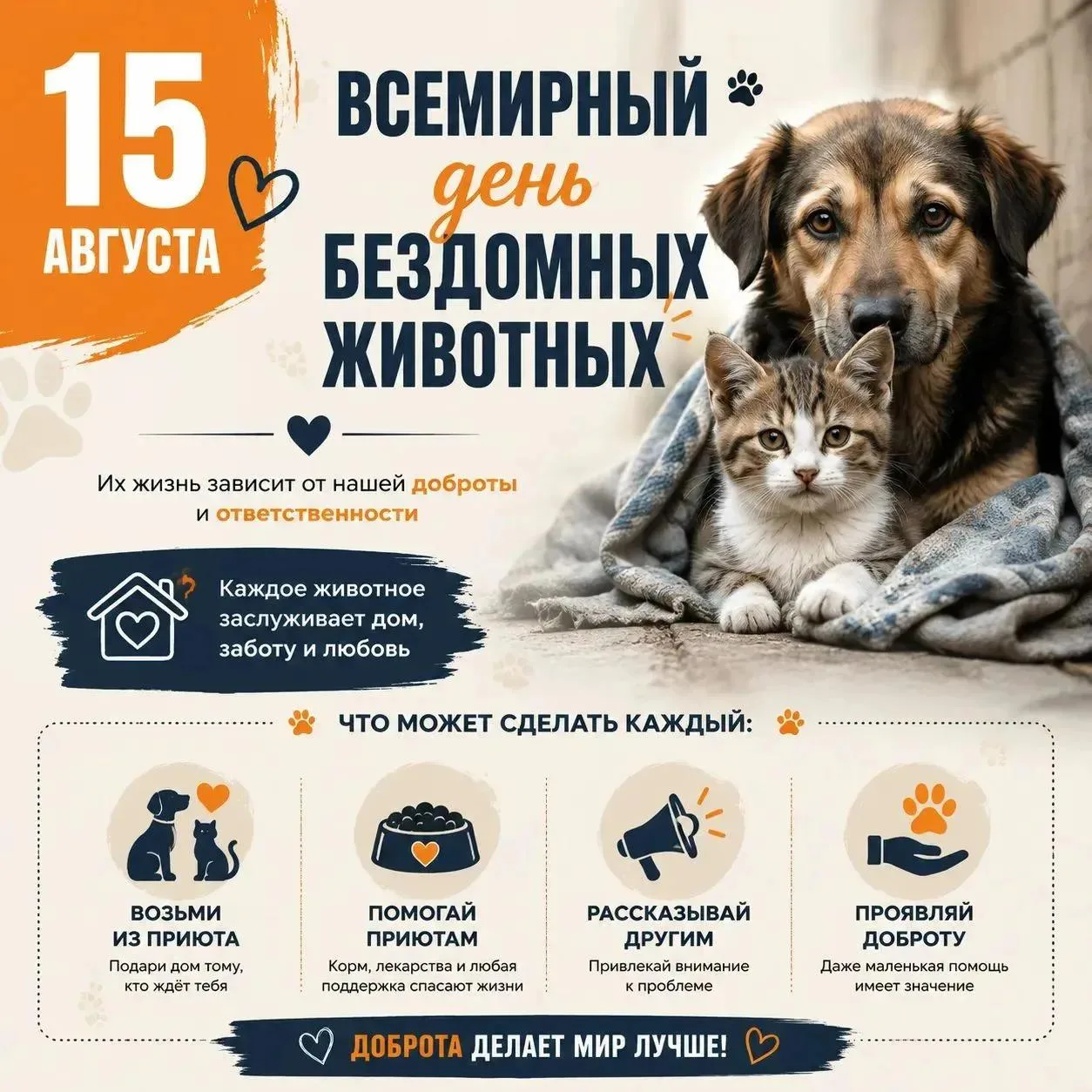 🐾 Каждую третью субботу августа во всём мире отмечают Всемирный день бездомных животны...