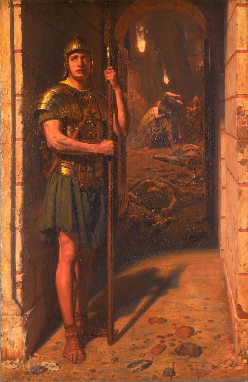 "Верен до смерти"

Эдвард Пойнтер
(1865)
Великобритания
Академизм

Во время раскопок в Помпеях был о