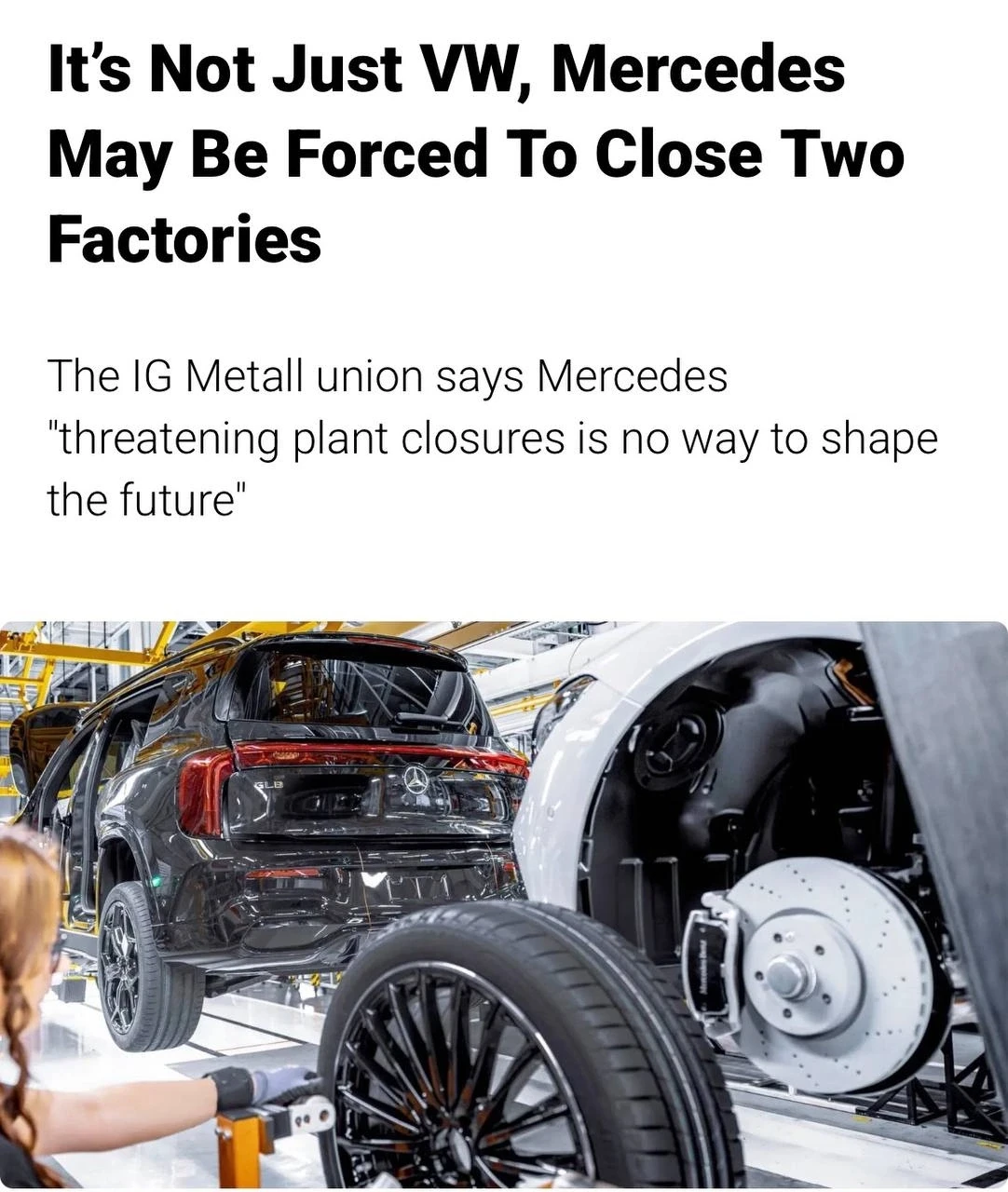 Mercedes хочет закрыть два завода в Германии — компания впервые заговорила о сокращении...