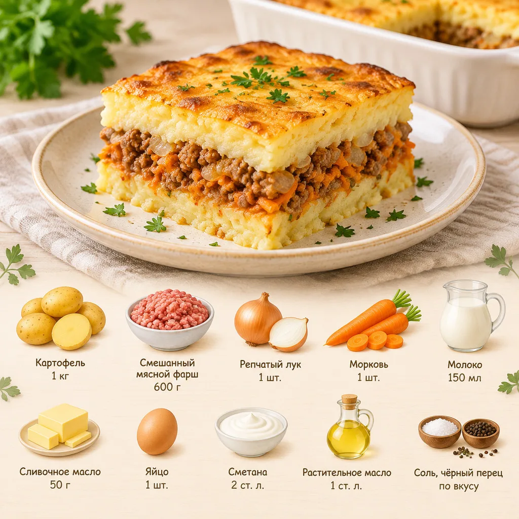 Картофельная запеканка с фаршем, как в детстве 🤤