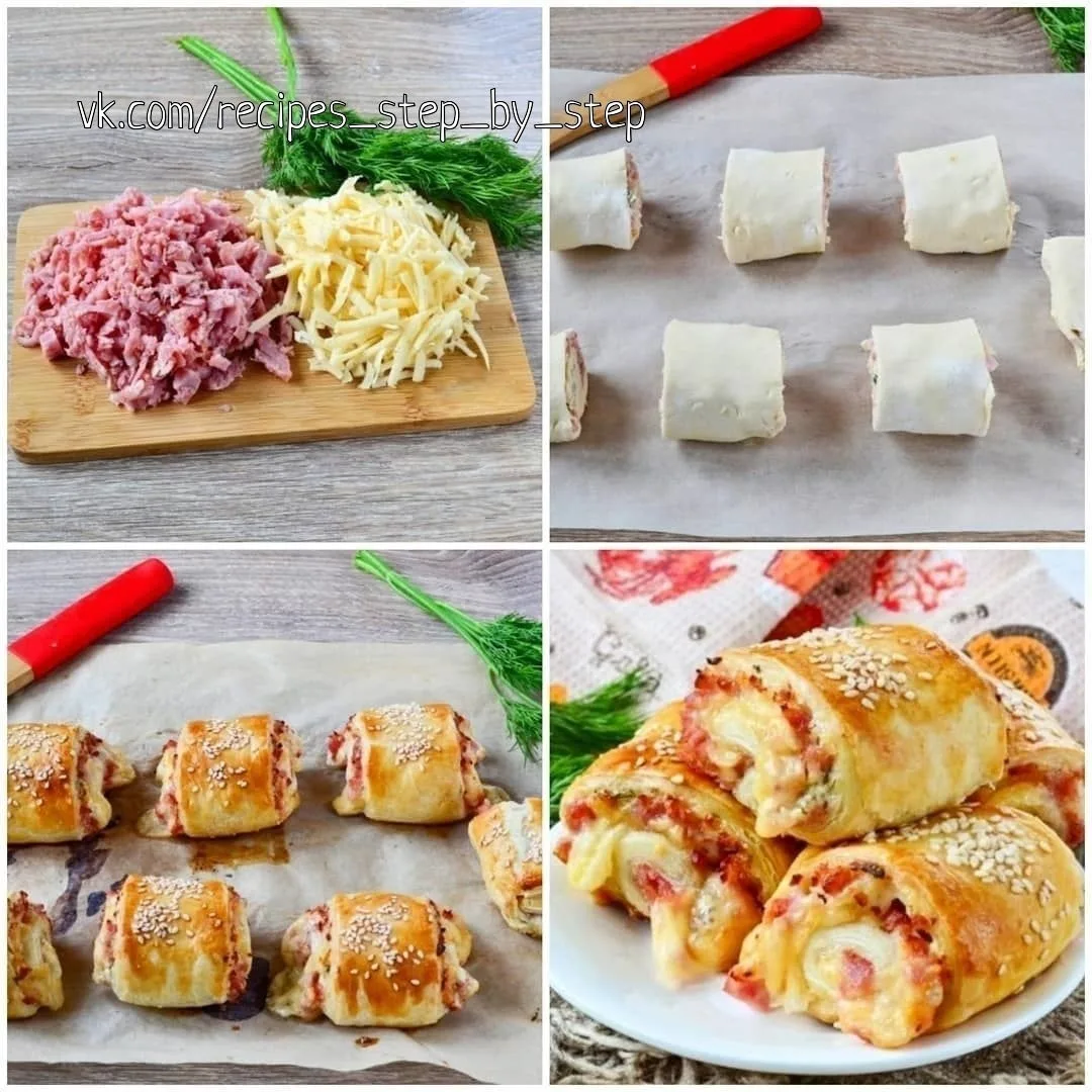Закусочные слойки-рулетики.
Будьте осторожны, их просто сметают со стола ☝

.
📝Ингредиенты:

Тесто 