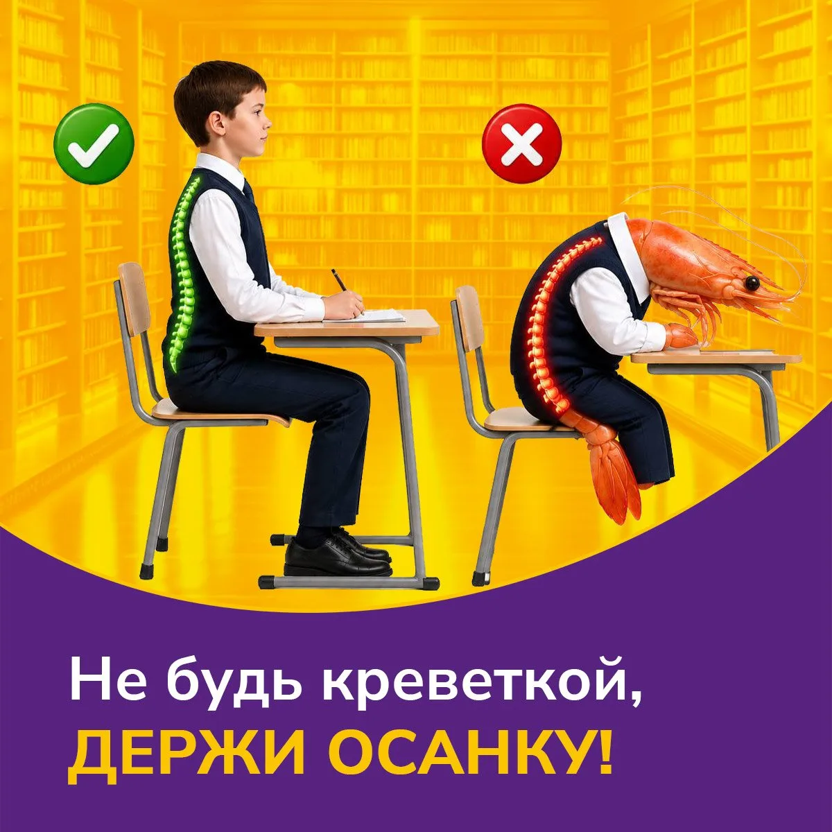 🪑 Как важно держать осанку за партой в школе: забота о здоровье с детства.