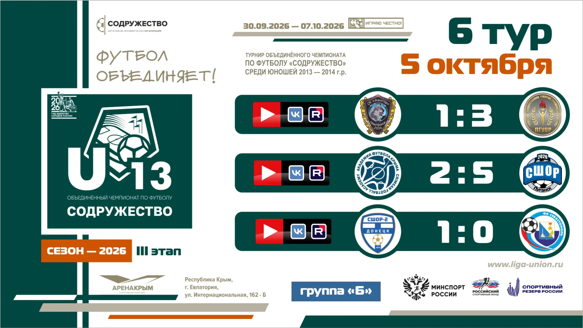 Итоги 6 тура Лиги «Содружество» (U-13)!⚽