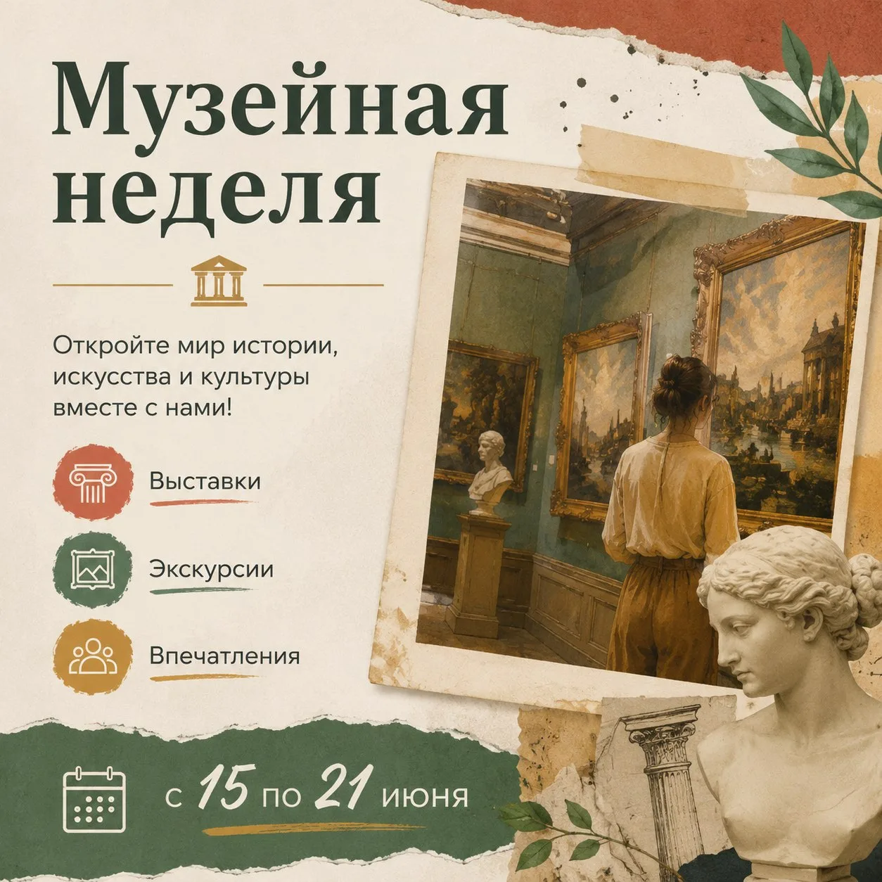 Сегодня начинается июньская бесплатная Музейная неделя

✔С 15 по 21 июня
Посетить московские музеи в