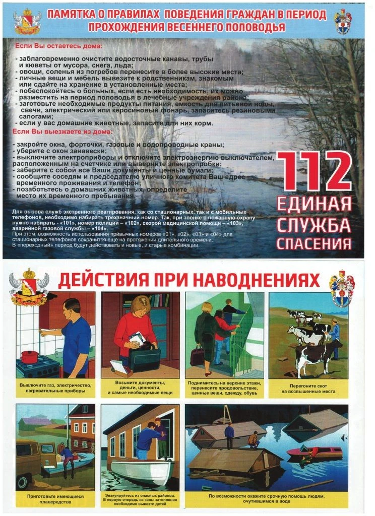 Памятка о действиях при паводке (наводнении) включает рекомендации по поведению до, во ...