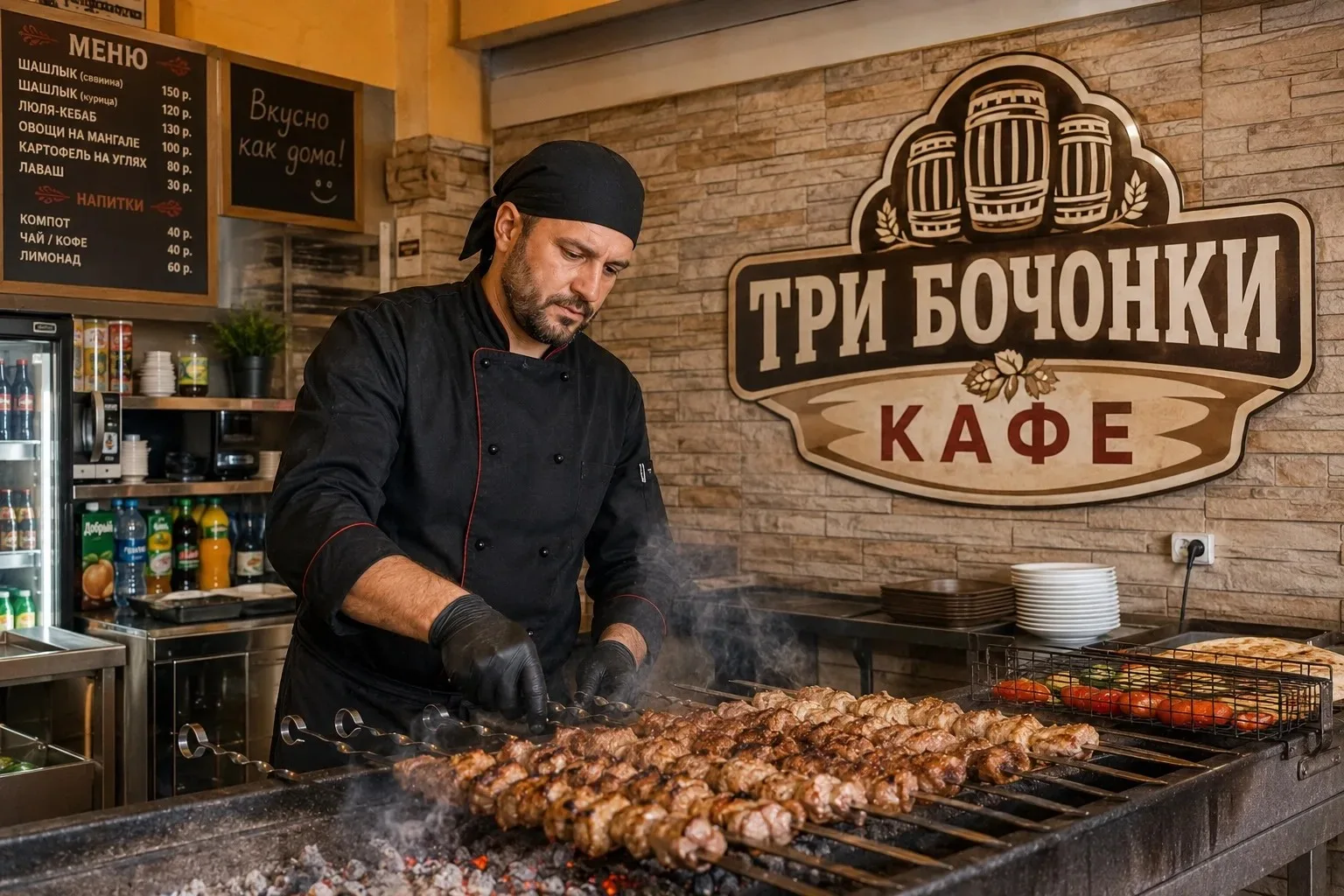 В кафе «Три Бочонка »требуется повар-мангальщик.