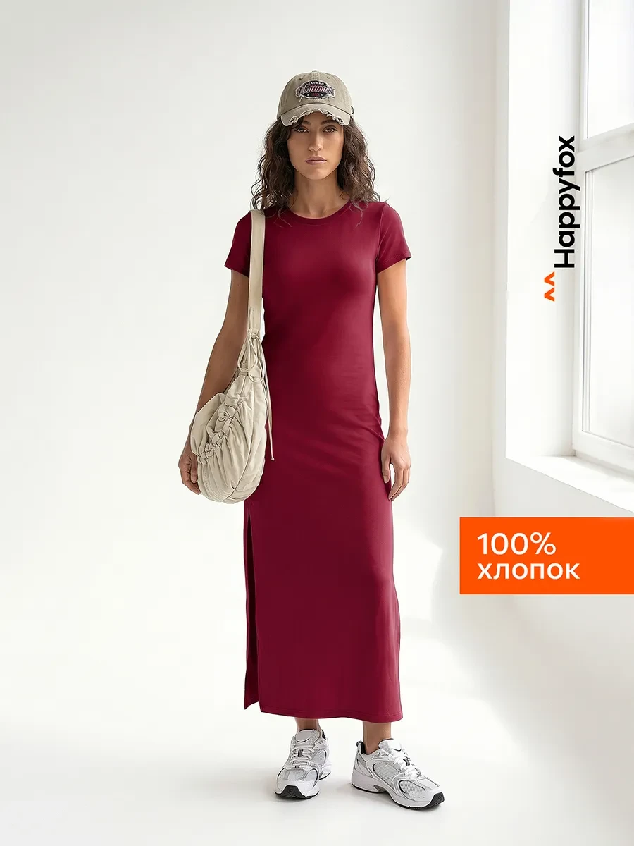 ⚡️ Платье-футболка с разрезами летнее миди трикотажное, Happyfox