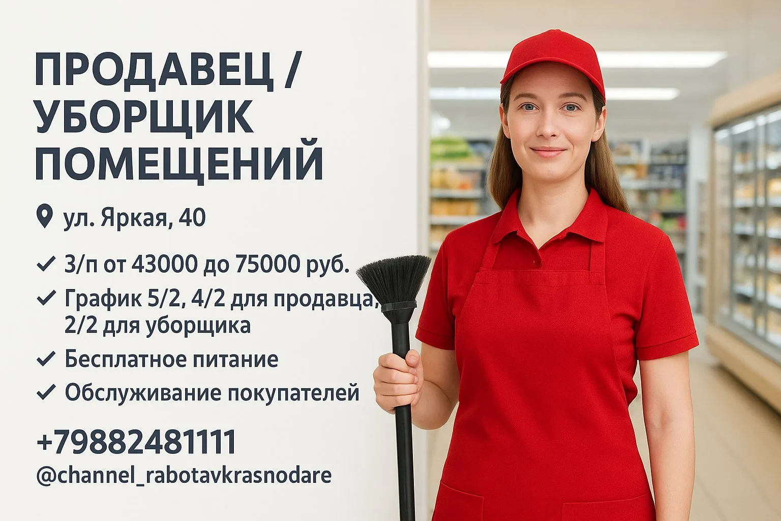 🔊 ПРОДАВЕЦ / УБОРЩИК ПОМЕЩЕНИЙ