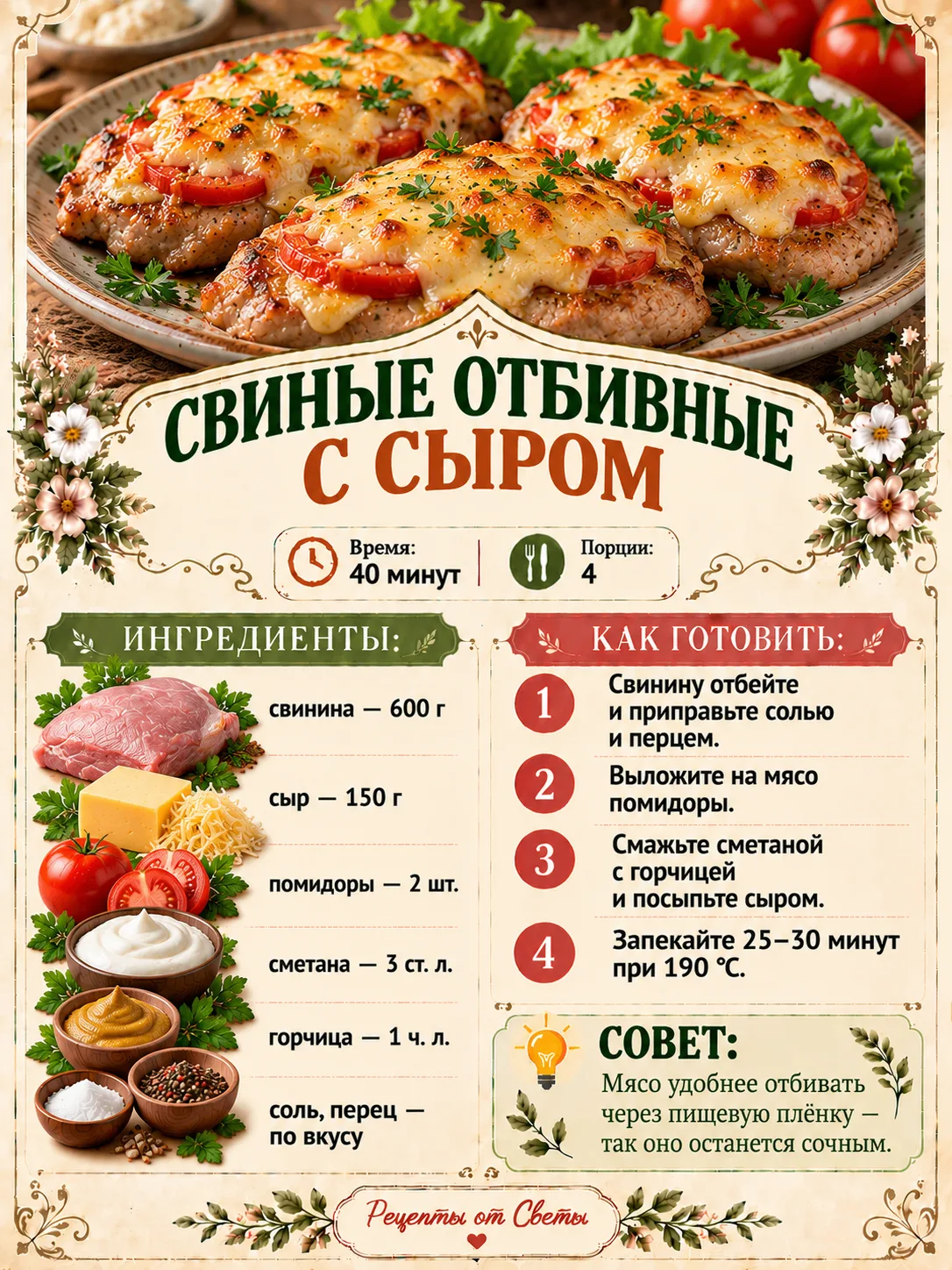 🧀 Сочные отбивные под румяной сырной корочкой: домашних звать к столу дважды не придётся!