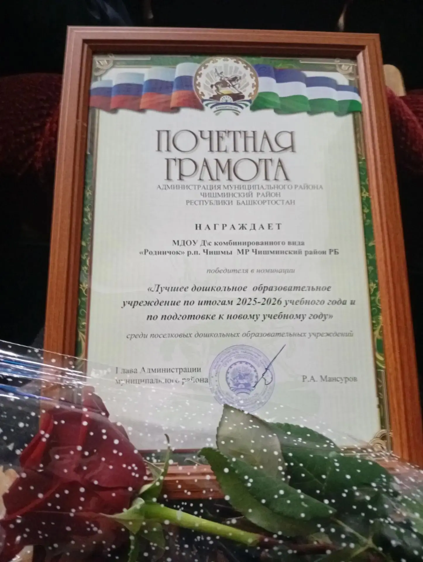 28.08.2026 г. наш детский сад был удостоен высокой награды — почётной грамоты за лучшую...