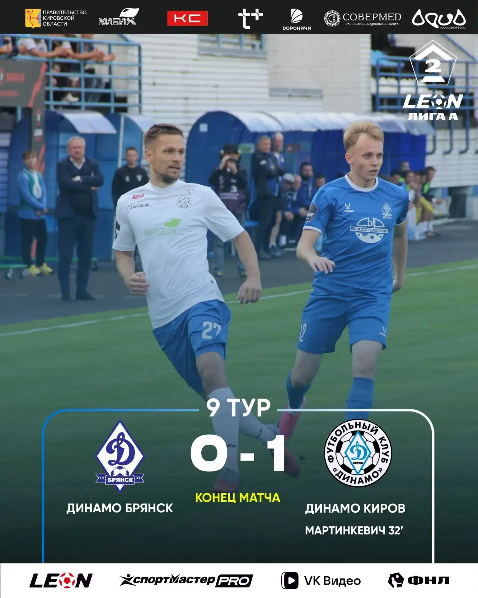 ⚽ Сегодня в матче 9-го тура кировское «Динамо» одержало победу в Брянске со счетом 1:0....