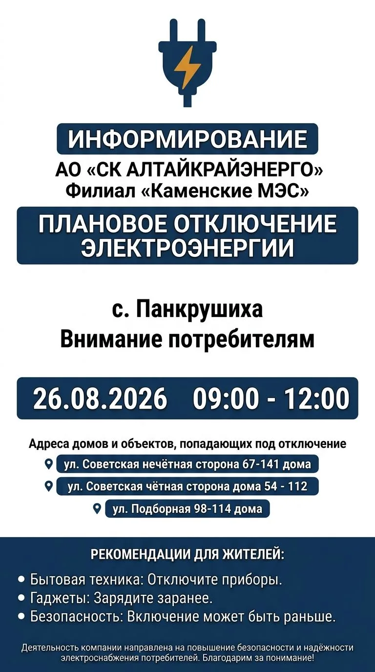 АО «СК Алтайкрайэнерго» информирует!