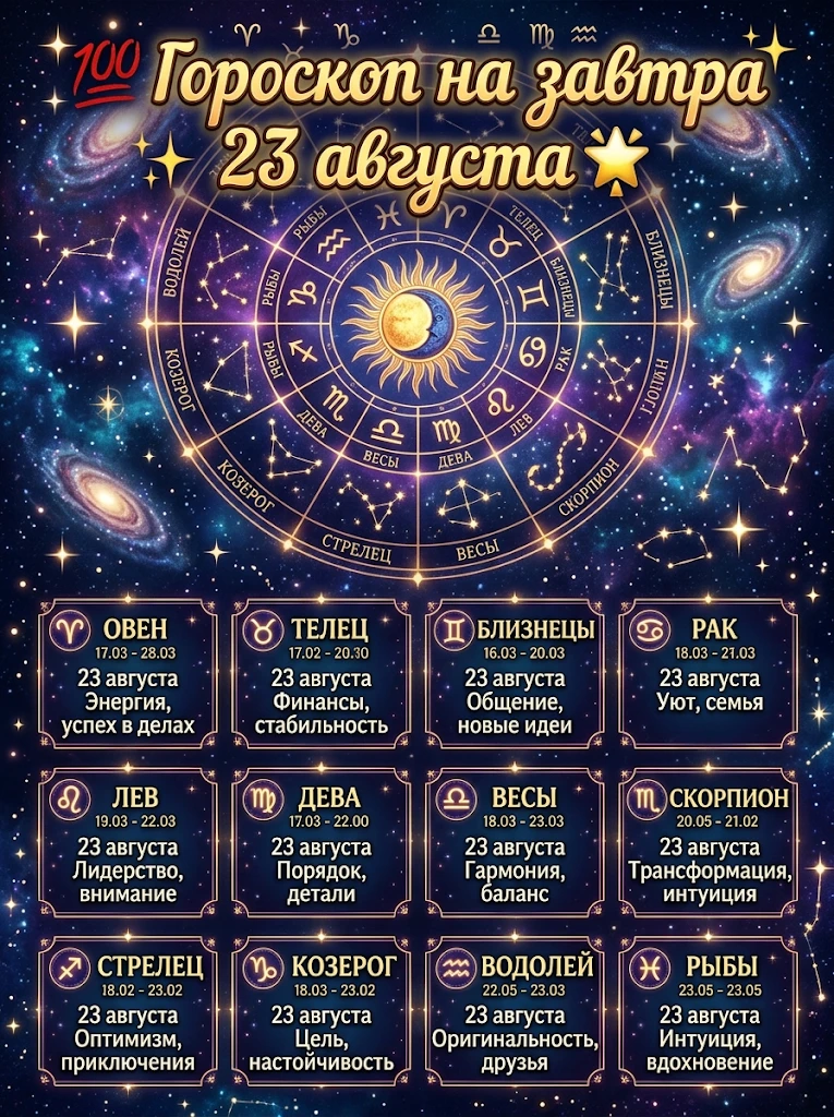 💯 Гороскоп на завтра 23 августа 🌟