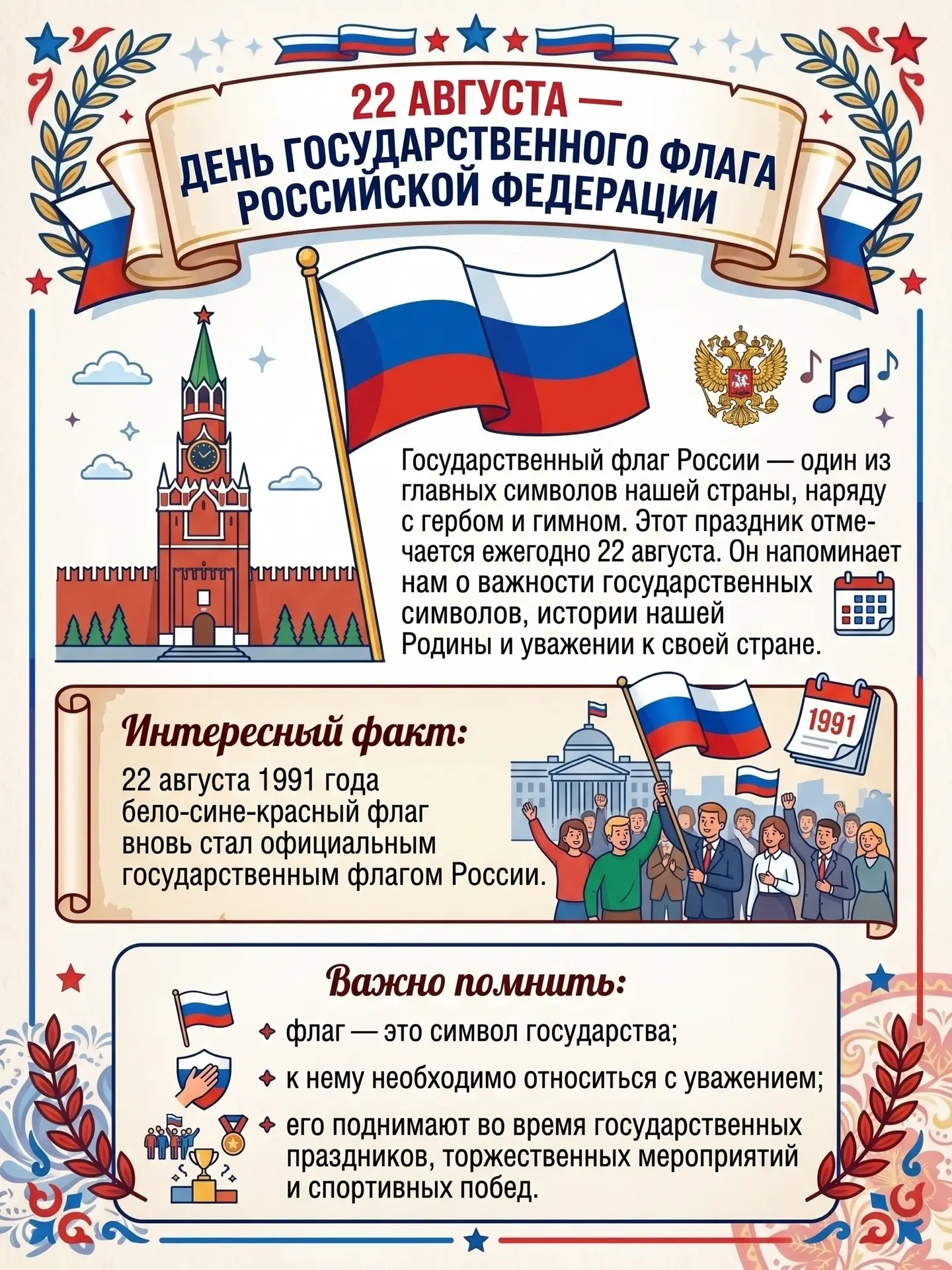 День Государственного флага Российской Федерации — 22 августа!