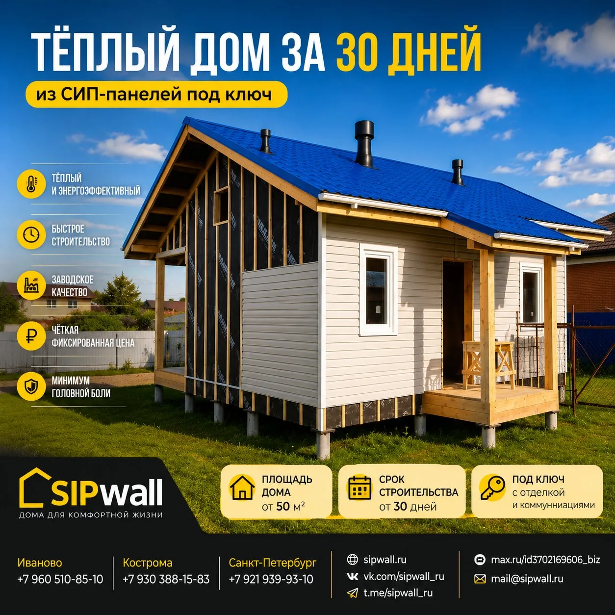 🏡 Проект SIPwall 58,41 м² выходит на завершающий этап внешних работ