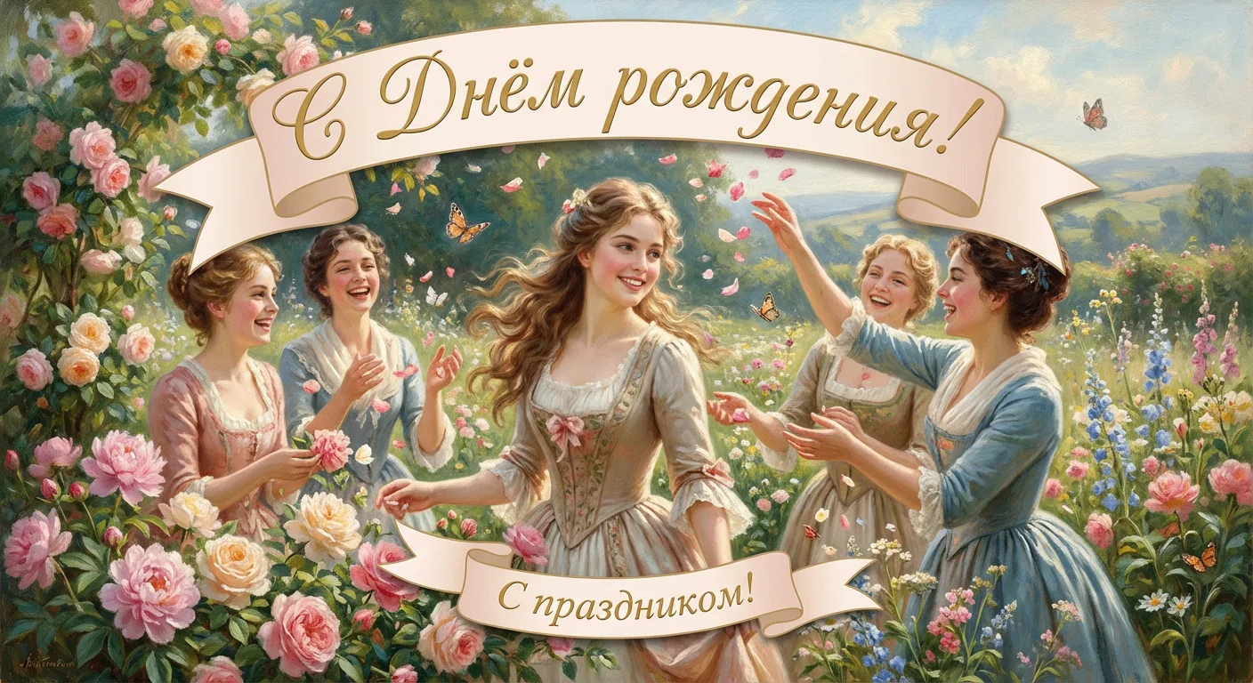 🎂 Поздравительная открытка на день рождения девушке через ИИ: оригинальное красивое по...
