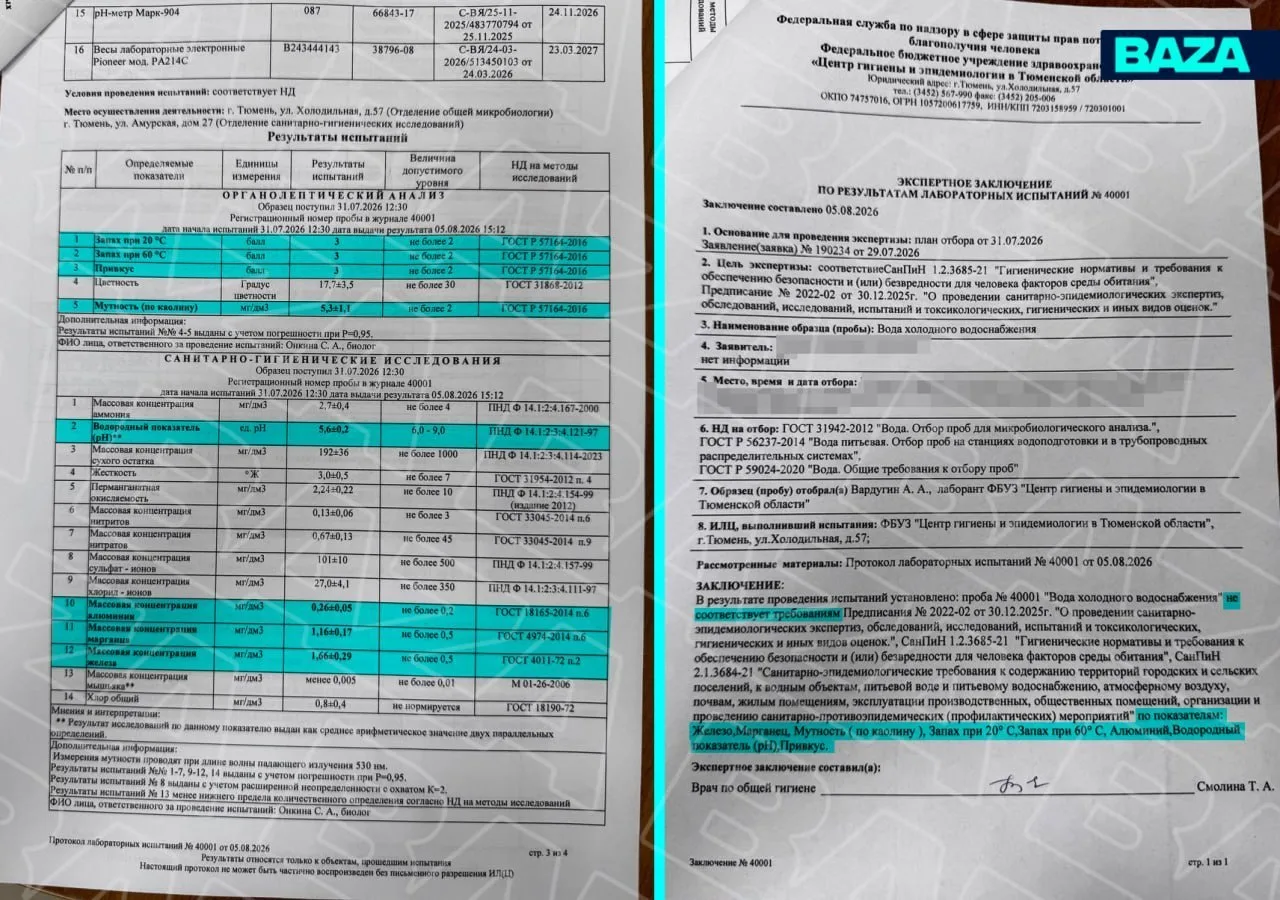 🚰В пробах воды из Тюмени нашли отклонения по нескольким показателям.