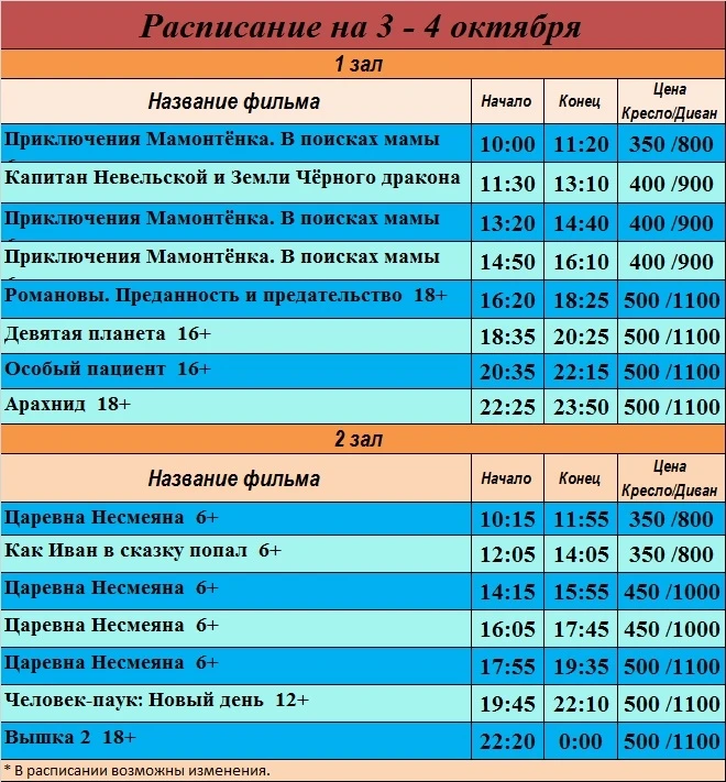 Афиша кино 3, 4 октября 🍿🎞️