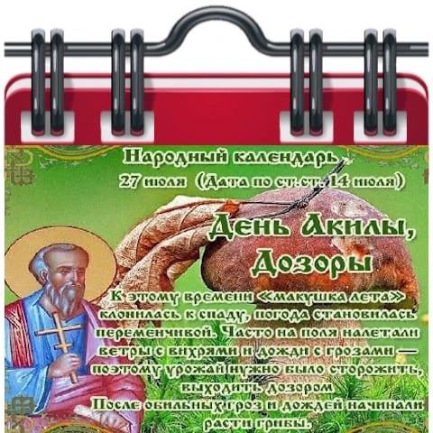 🗓 Народный календарь

День Акилы, Дозоры 
27 июля - дата памяти апостола от 70-ти Акилы Гераклейско