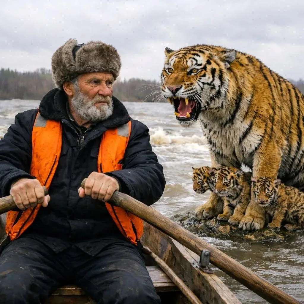 Старик услышал крик тигрицы и поплыл к ней на утлой лодке. Через три дня она вернула до...
