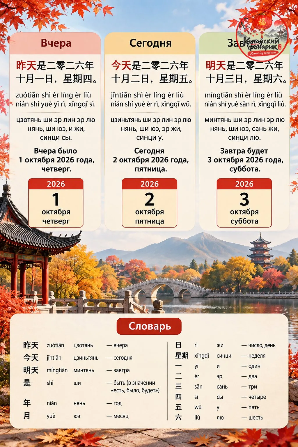 昨天是二零二六年十月一日，星期四。