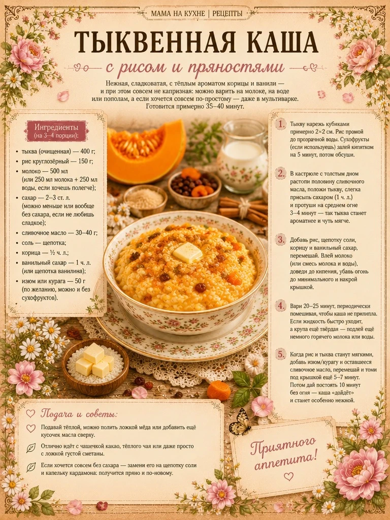 🌸 Тыквенная каша с рисом и пряностями 🌸
