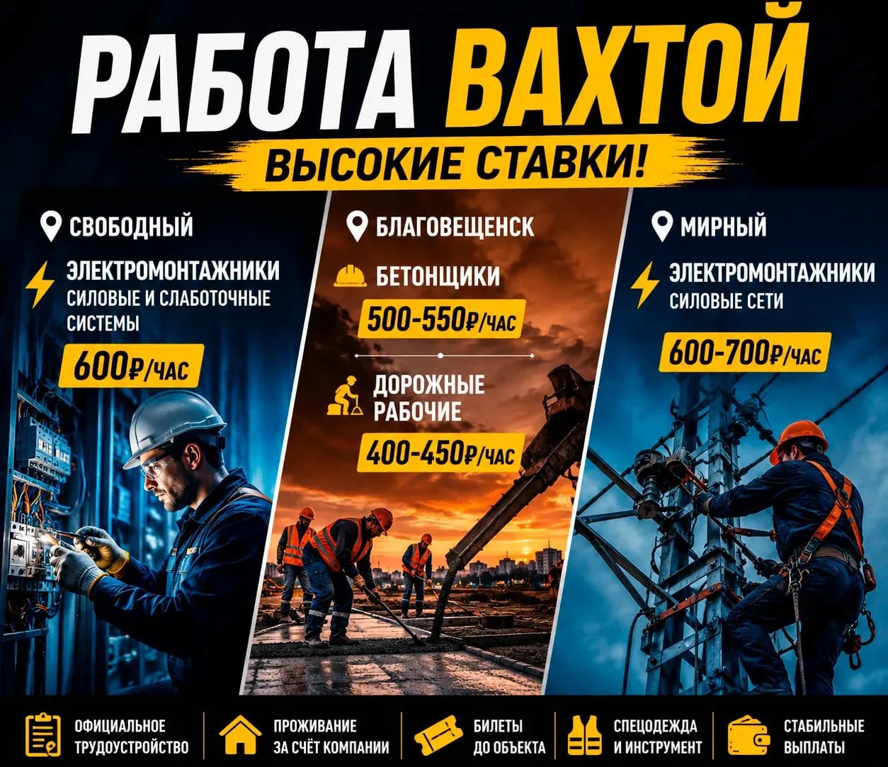 СРАЗУ 2 ОБЪЕКТА. НАБОР ОТКРЫТ. ВАХТА 30/30, 60/30, 90/30, 45/20