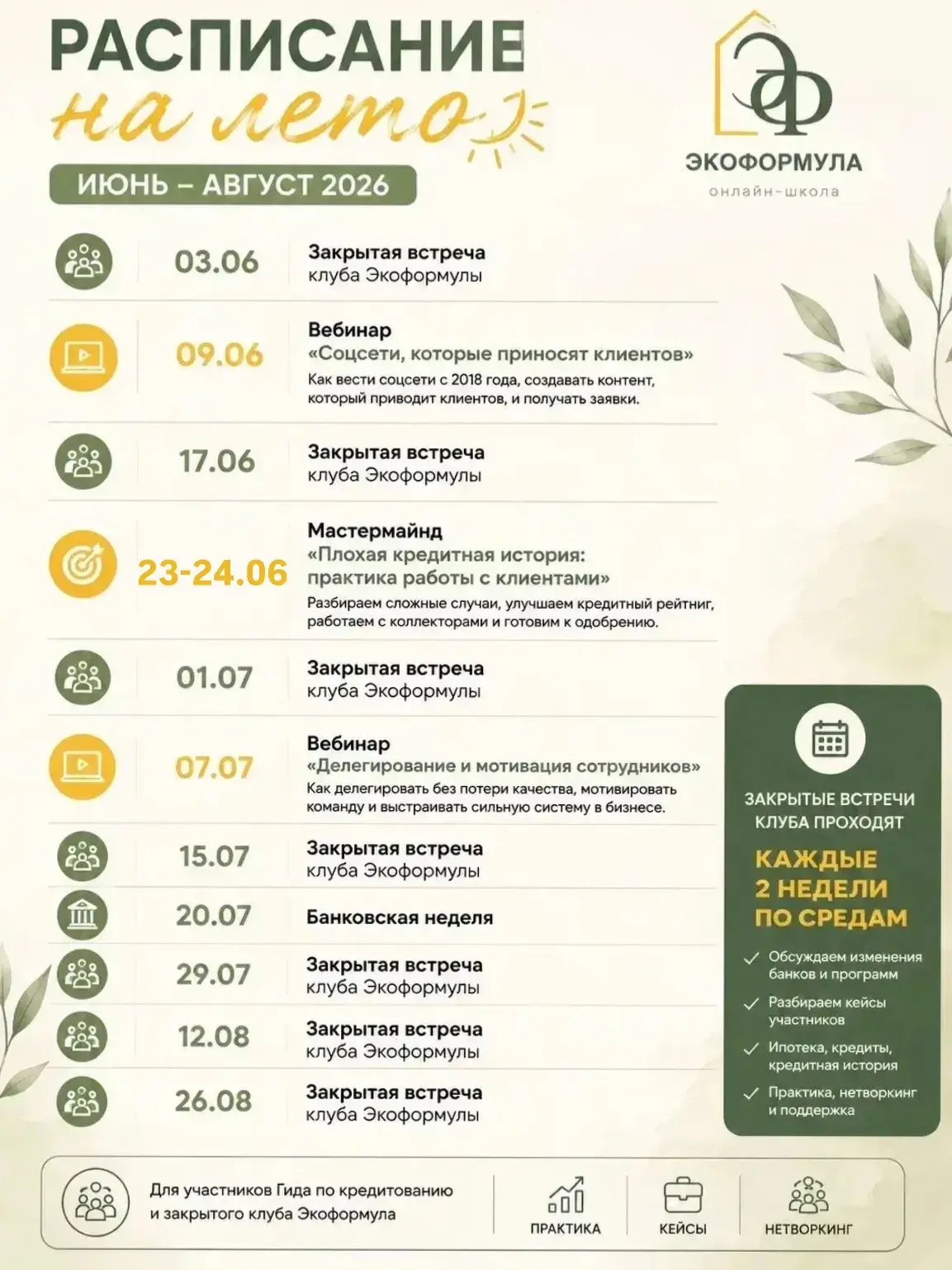 📅 Календарь мероприятий Экоформулы | Июнь–Август 2026

присоединиться к закрытому клубу Экоформула 