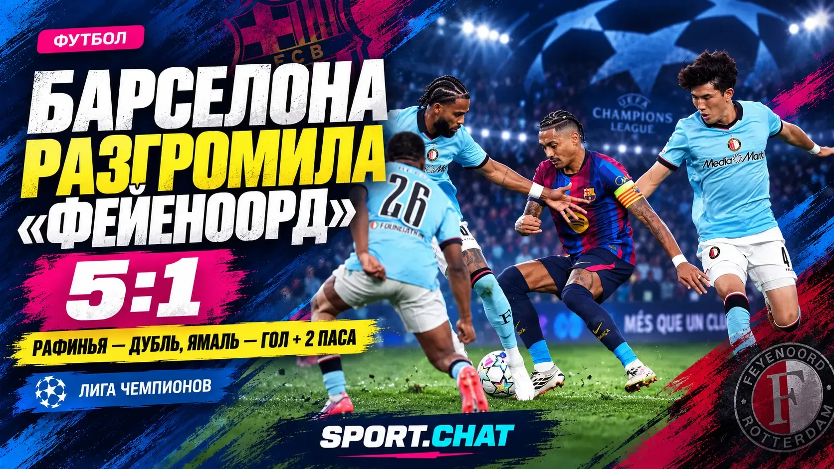 «Барселона» разгромила «Фейеноорд» — 5:1: Рафинья сделал дубль, Ямаль набрал три очка