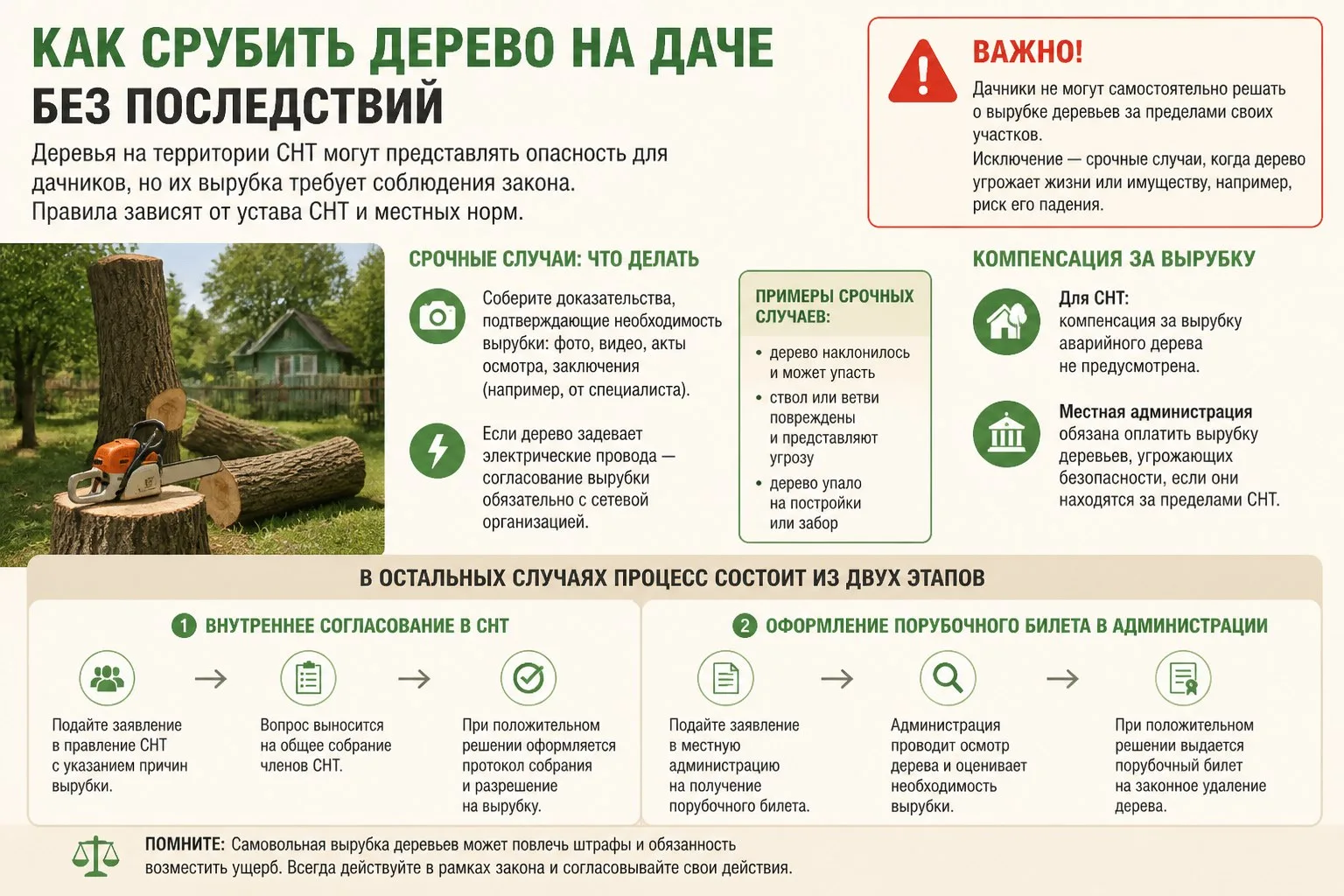 🧑‍⚖️Как срубить дерево на даче без последствий