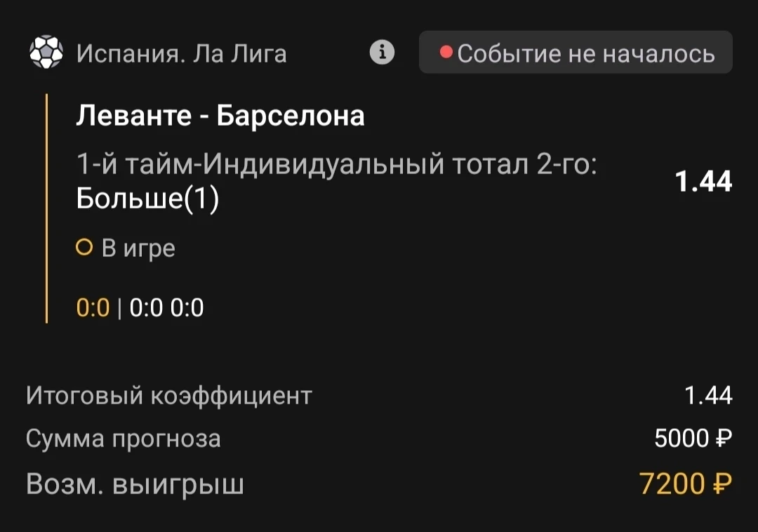1-й тайм | Тотал Барсы 0.5-1 (Б)