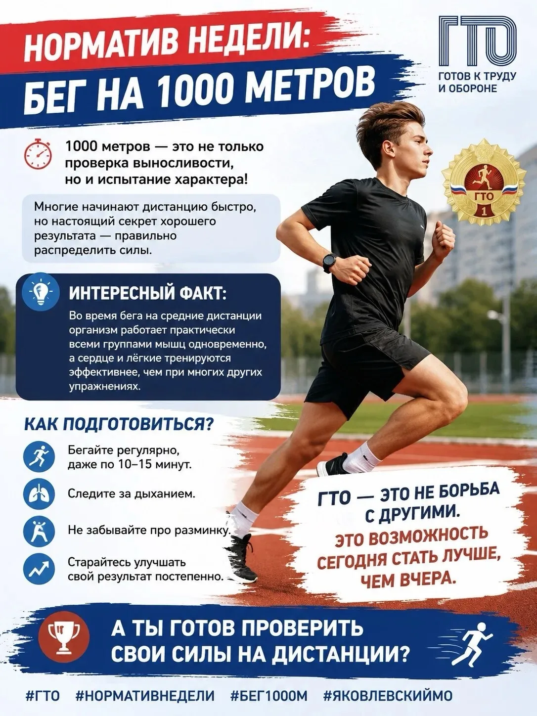 Норматив недели: бег на 1000 метров
Знаете ли вы, что 1000 метров — это не только проверка выносливо