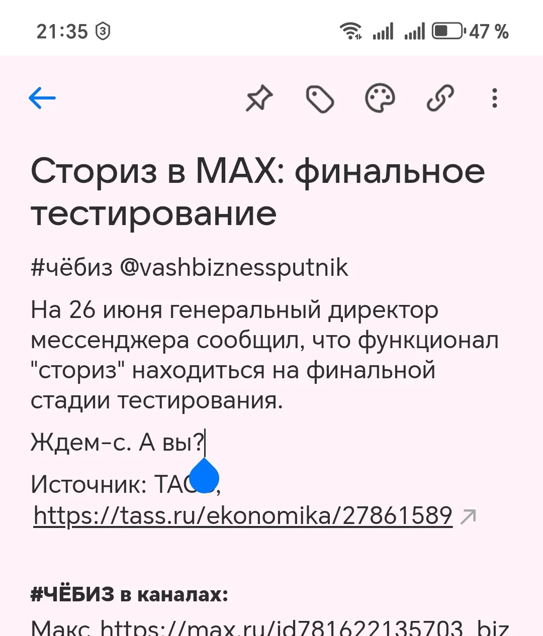 Сториз в МАХ: финальное тестирование
