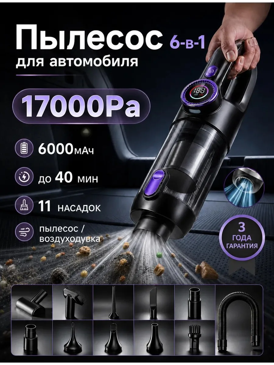 ✨ Пылесос для автомобиля беспроводной мощный
