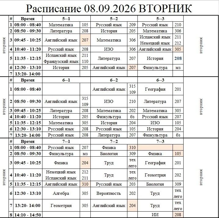 ☀️Расписание на вторник 👆