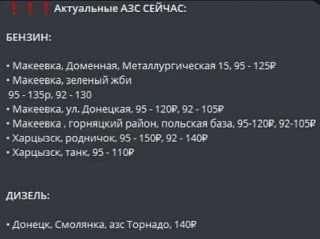 Информация по наличию топлива в ДНР