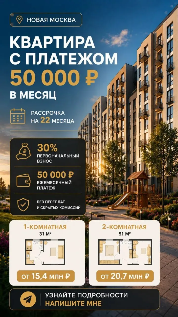 Квартира бизнес-класса с платежом 50 000 ₽ в месяц. Это не шутка. Это стратегия».