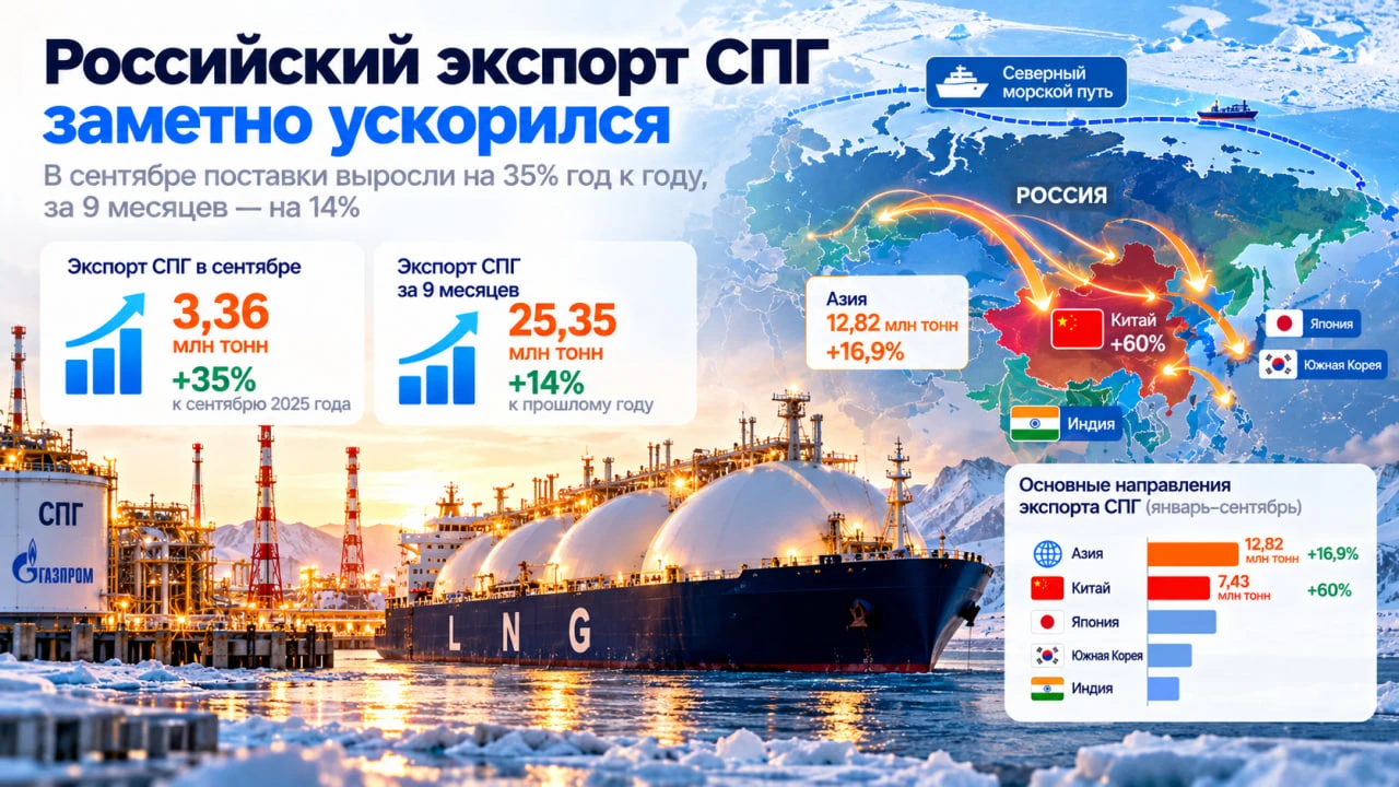 Российский экспорт сжиженного природного газа заметно ускорился. В сентябре поставки до...