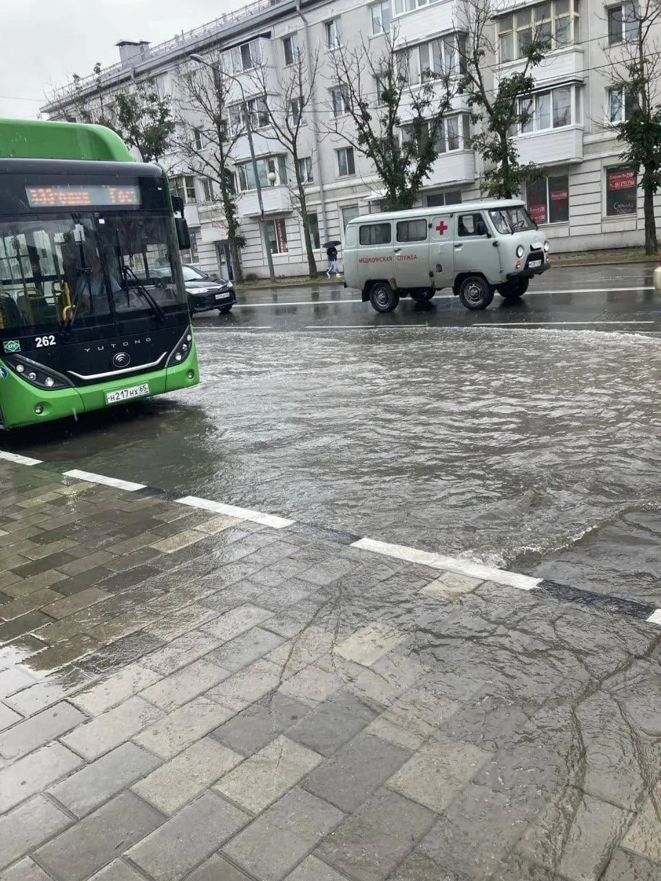 Центр города . Остановка областная библиотека. На пешеходном переходе люди вынуждены пе...