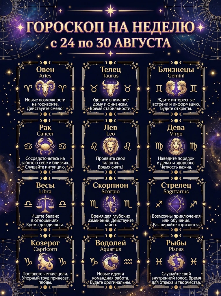 💯 ГОРОСКОП на неделю С 24 ПО 30 АВГУСТА 🌟