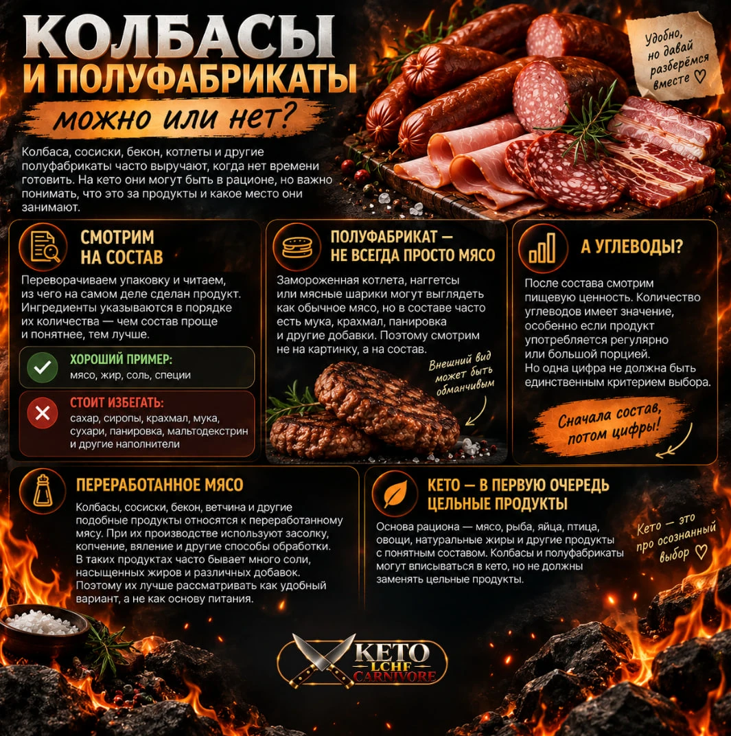 Колбасы и полуфабрикаты — можно или нет?