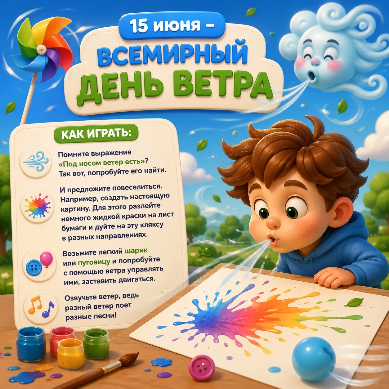 15 июня отмечается Всемирный день ветра — международный праздник, призванный привлечь в...