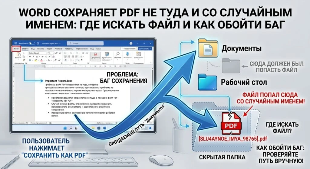 🔧 Word сохраняет PDF не туда и со случайным именем: где искать файл и как обойти баг