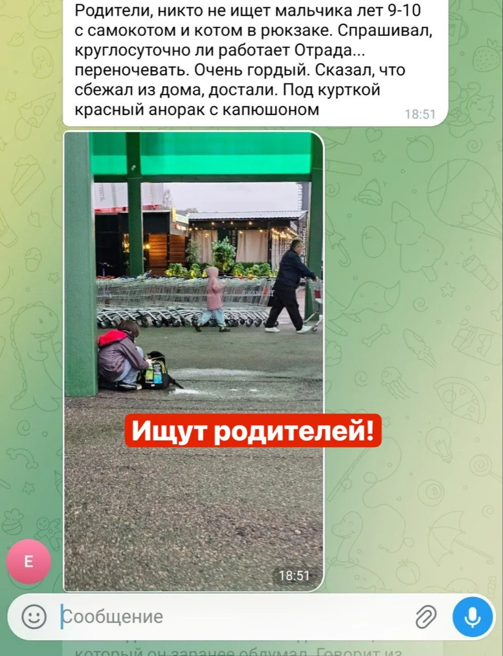 Мальчик в Отраде с рюкзаком и котом. Говорит, что ушел из дома.