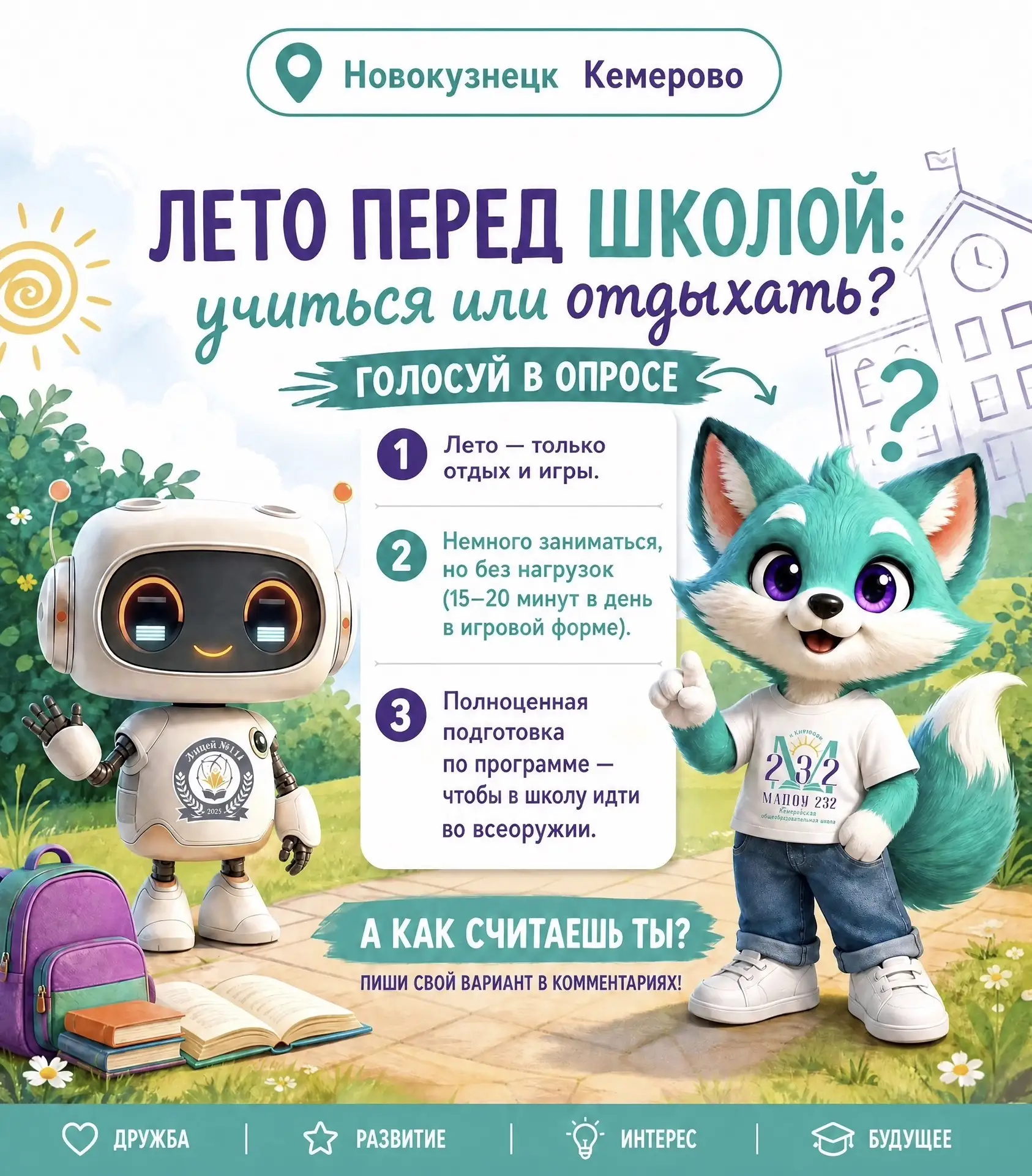 🤔 Учиться или отдыхать? 
Большой родительский опрос о подготовке к 1 классу! 

https://vk.ru/wall-2